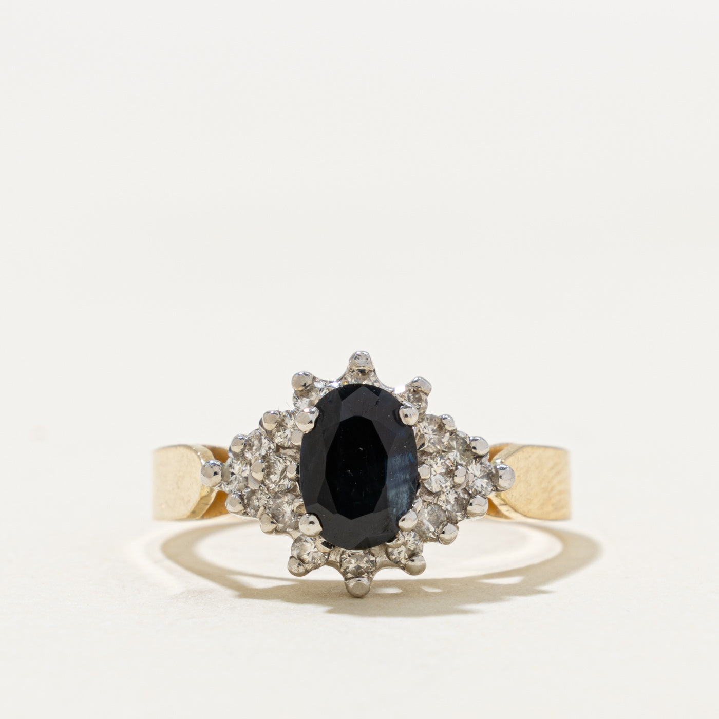 14k Oval Cut Sapphire & Diamond Petal Halo Ring | 1.00ct, 0.36ctw | SZ 6.75