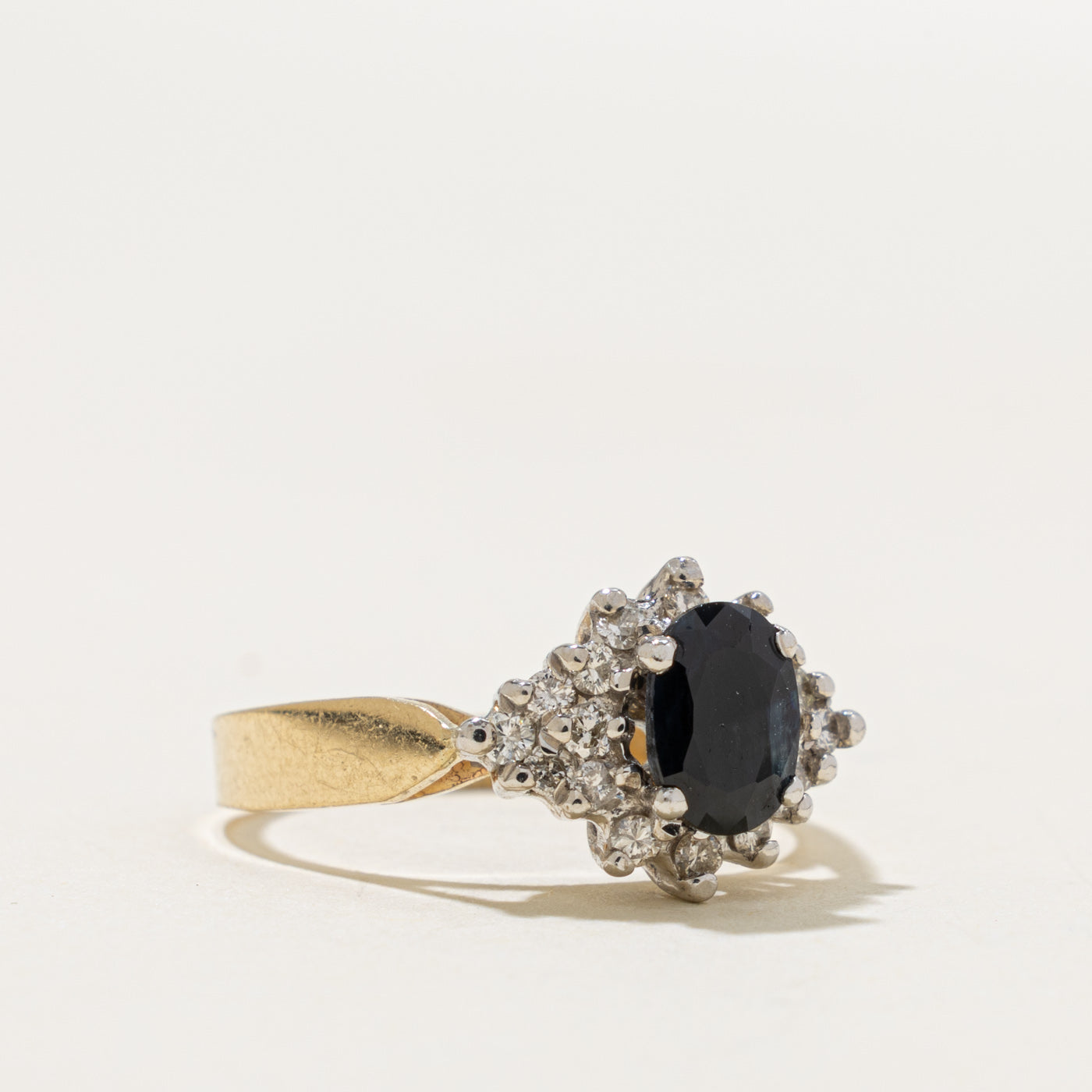 14k Oval Cut Sapphire & Diamond Petal Halo Ring | 1.00ct, 0.36ctw | SZ 6.75