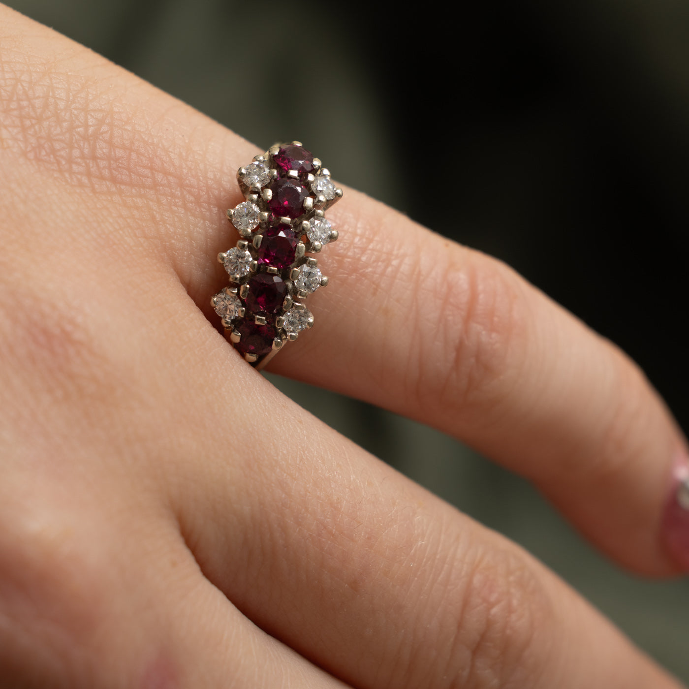 18k Multi Row Ruby & Diamond Ring | 0.70ct, 0.24ctw | SZ 4.25