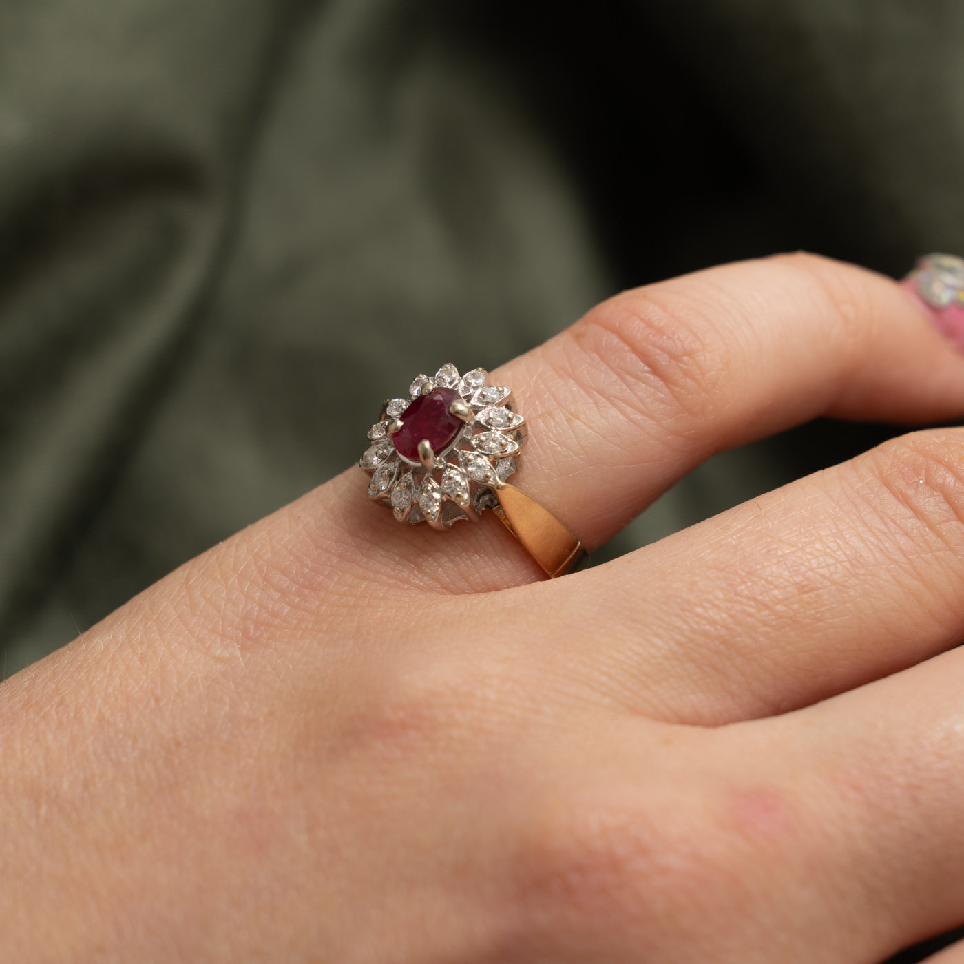 14k Ruby & Diamond Floral Halo Reverse Tapered Ring | 0.51ct, 0.28ctw | SZ 5.5