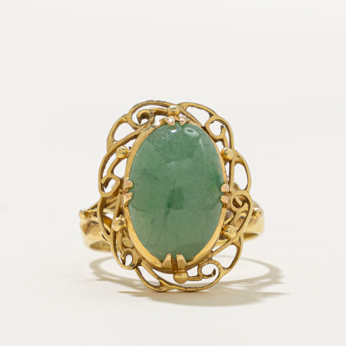 14k Solitaire Jadeite Openwork Ring | 3.90ct | SZ 5.5