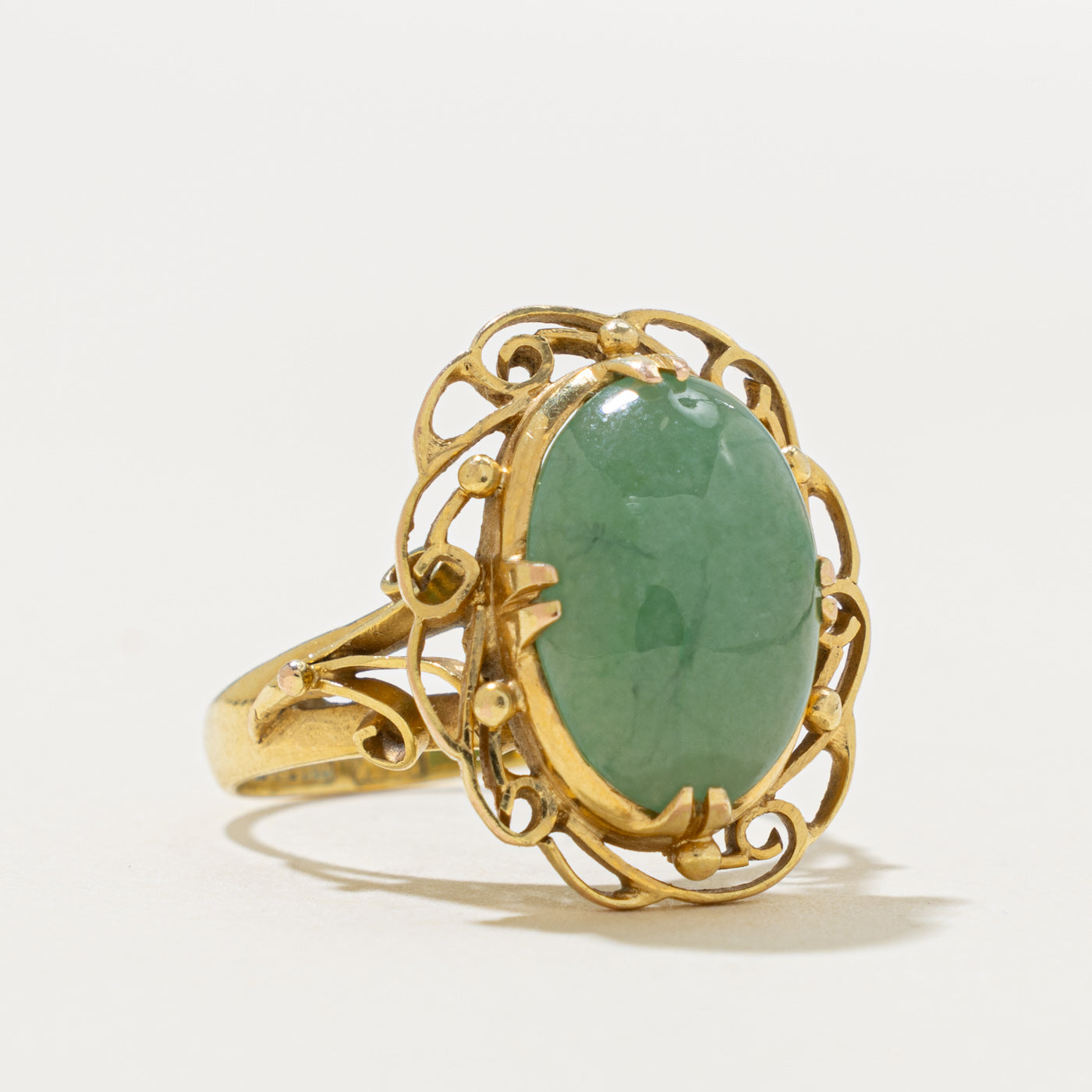 14k Solitaire Jadeite Openwork Ring | 3.90ct | SZ 5.5