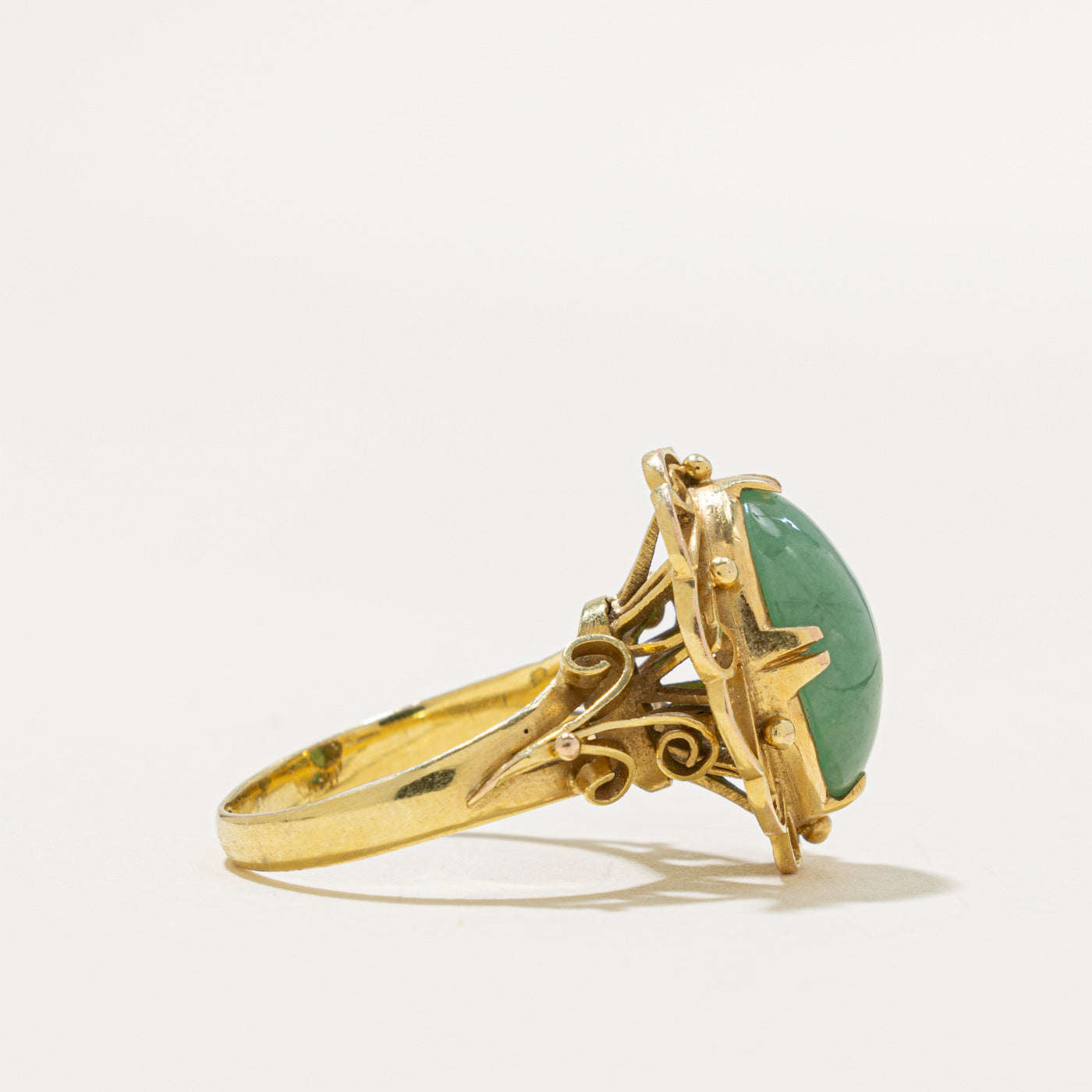 14k Solitaire Jadeite Openwork Ring | 3.90ct | SZ 5.5