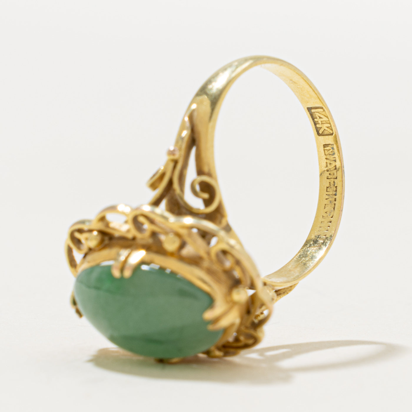 14k Solitaire Jadeite Openwork Ring | 3.90ct | SZ 5.5
