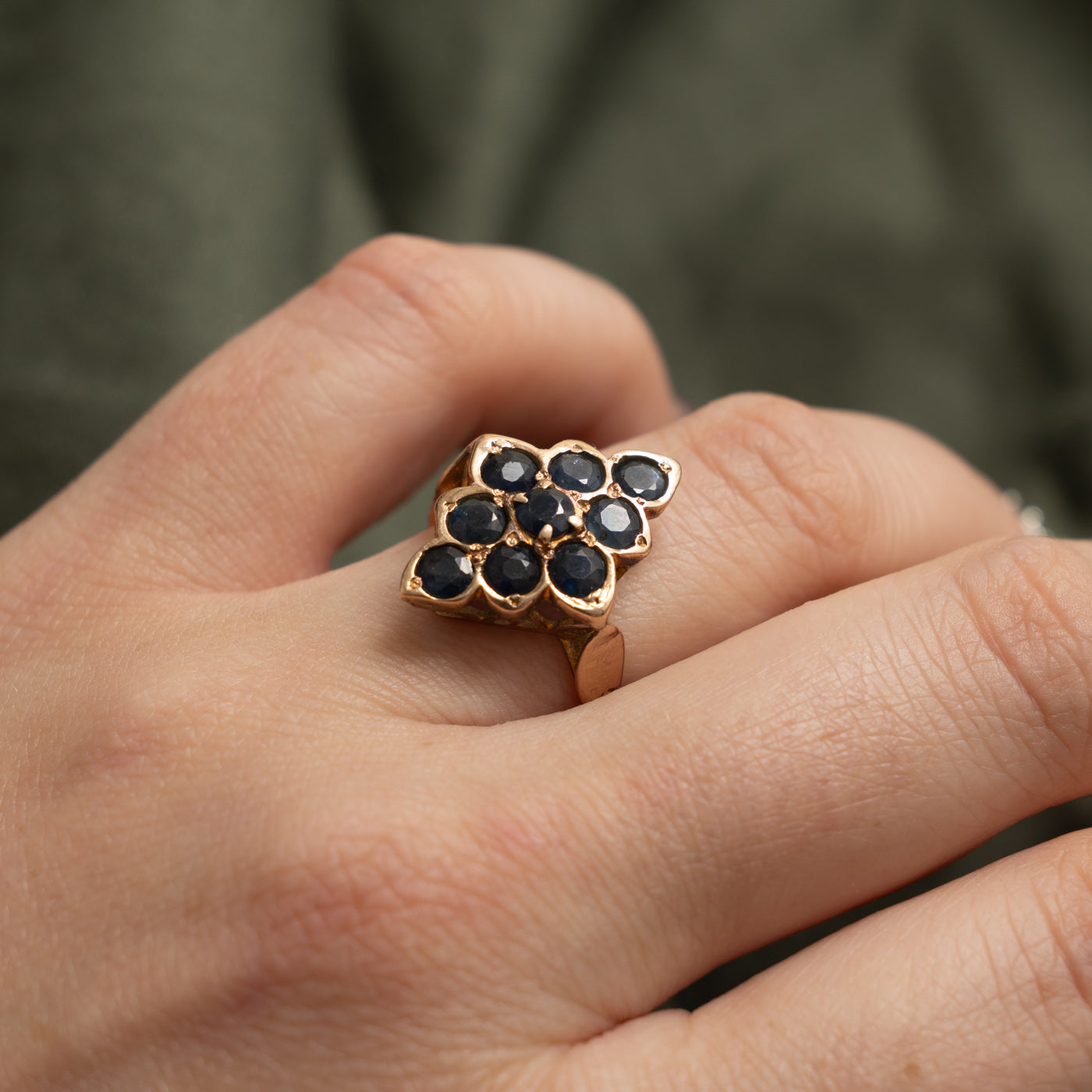 10k Sapphire Lozenge Cluster Ring | 1.80ct | SZ 5.75