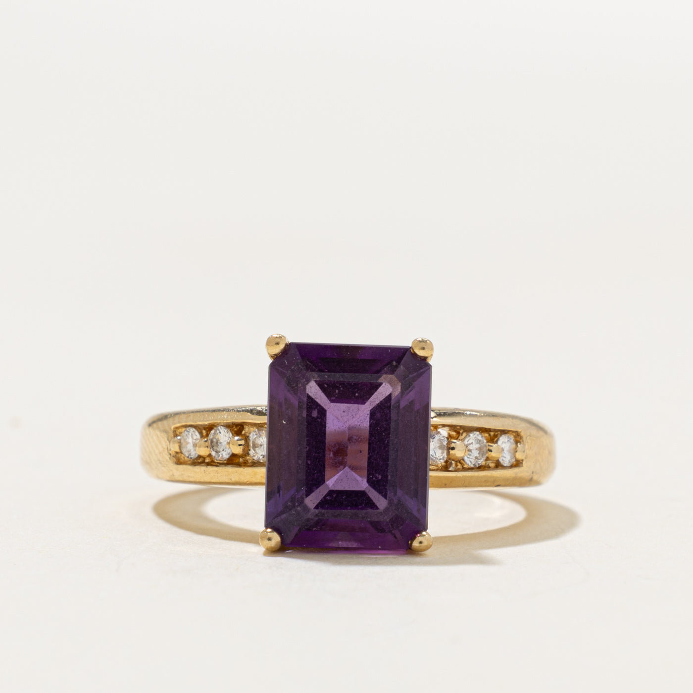 14k Emerald Cut Amethyst & Accented Diamond Ring | 3.25ct, 0.12ctw | SZ 7.25