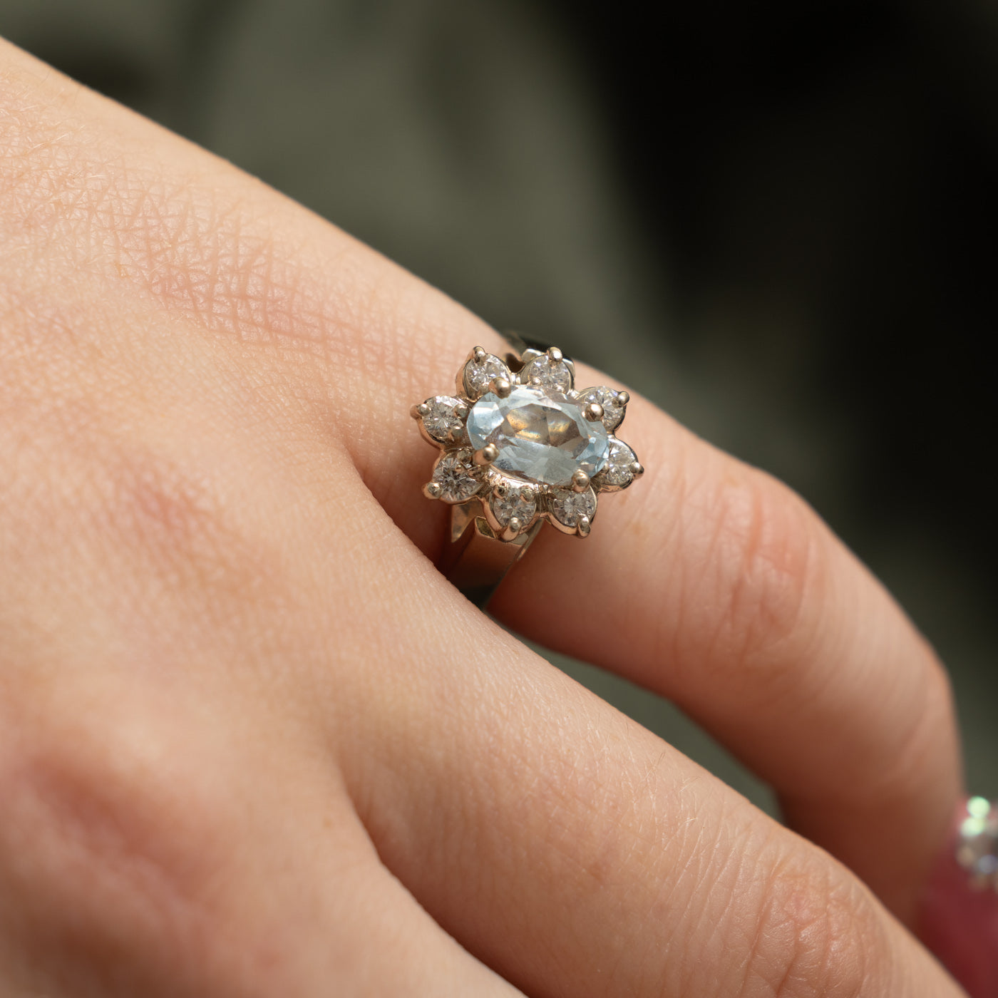 14k Aquamarine & Diamond Petal Halo Ring | 0.80ct, 0.36ctw | SZ 4.25