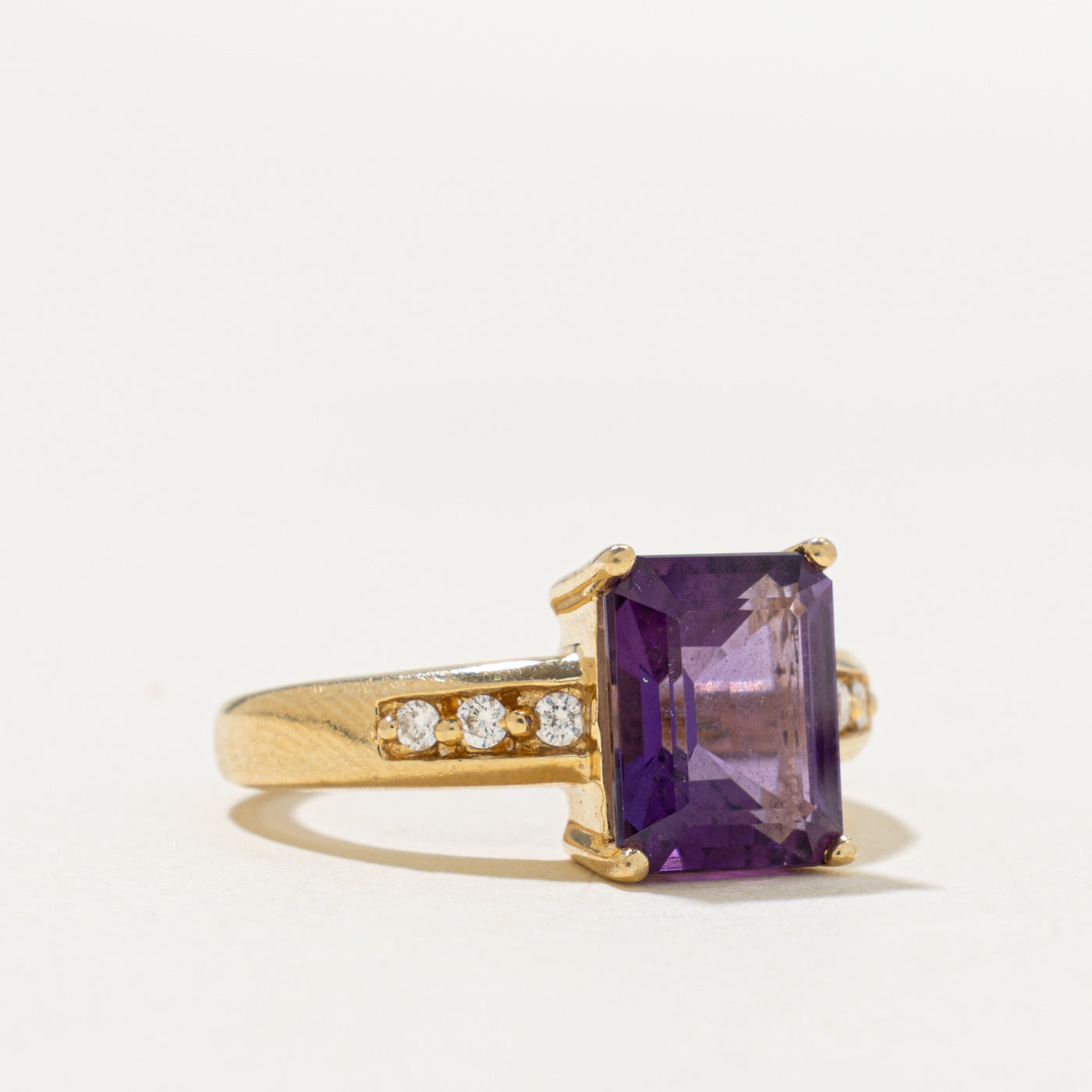 14k Emerald Cut Amethyst & Accented Diamond Ring | 3.25ct, 0.12ctw | SZ 7.25