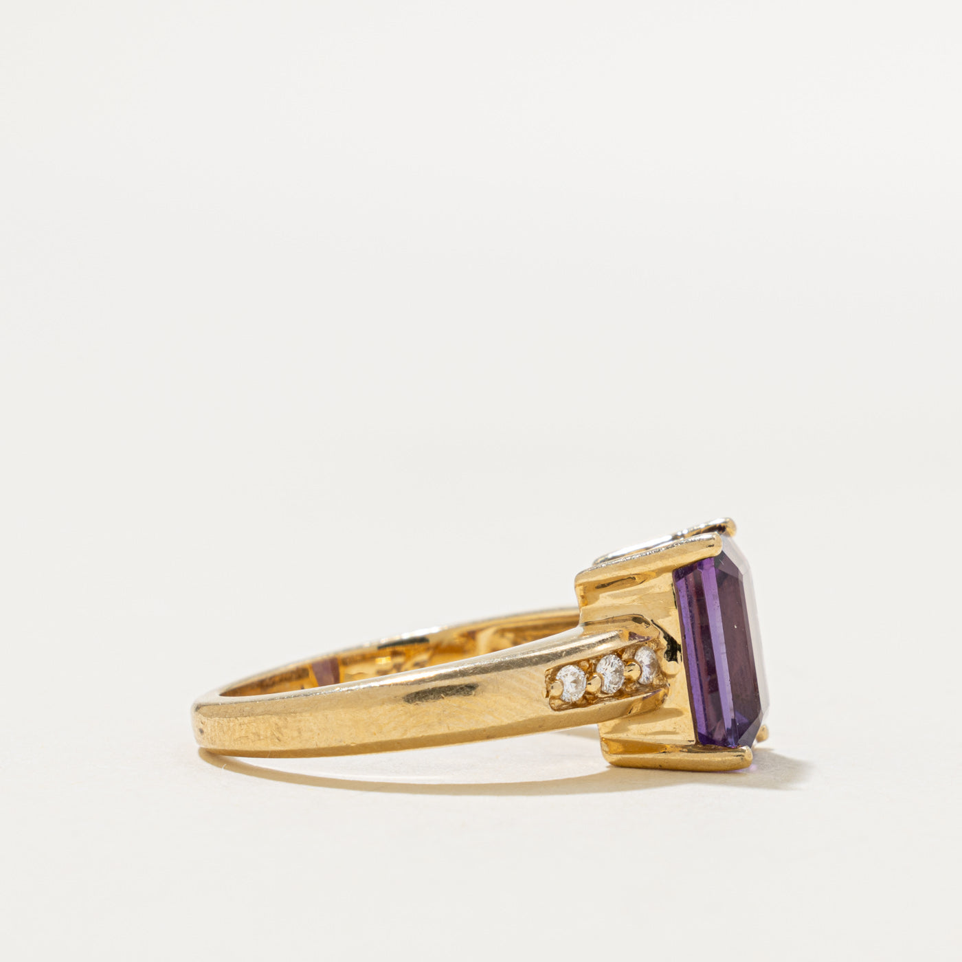 14k Emerald Cut Amethyst & Accented Diamond Ring | 3.25ct, 0.12ctw | SZ 7.25