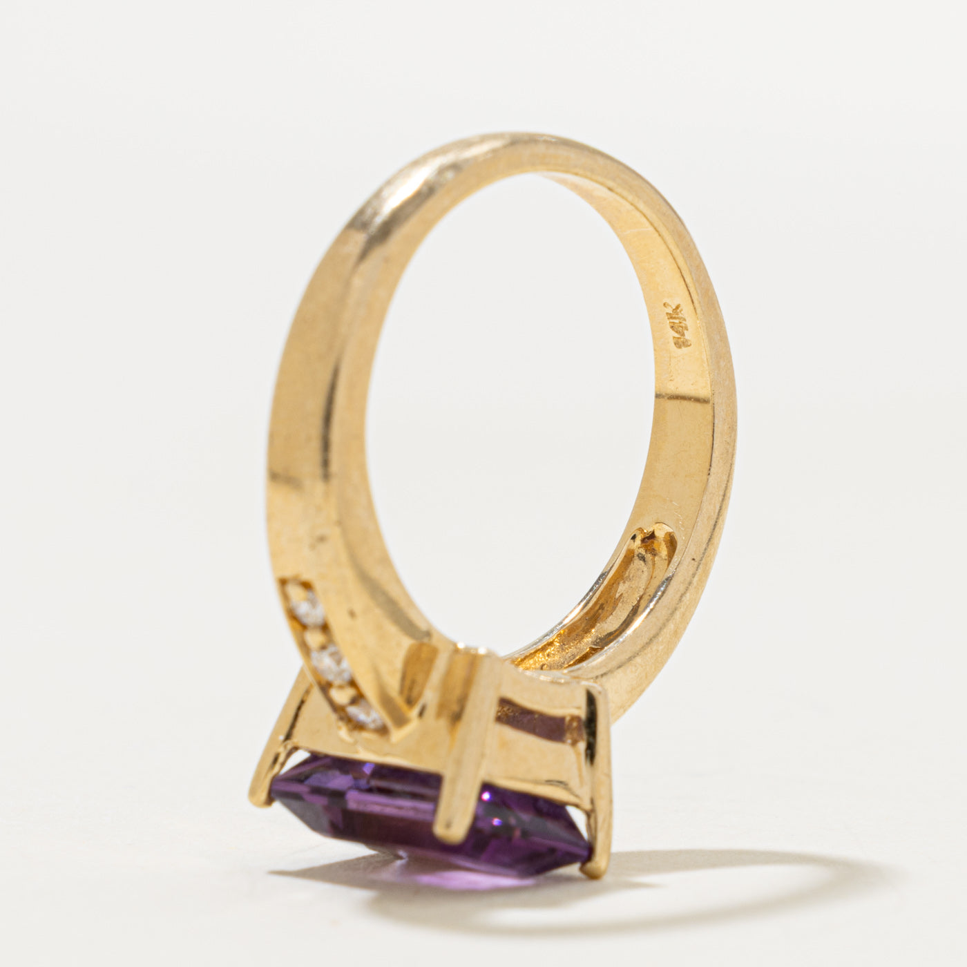 14k Emerald Cut Amethyst & Accented Diamond Ring | 3.25ct, 0.12ctw | SZ 7.25