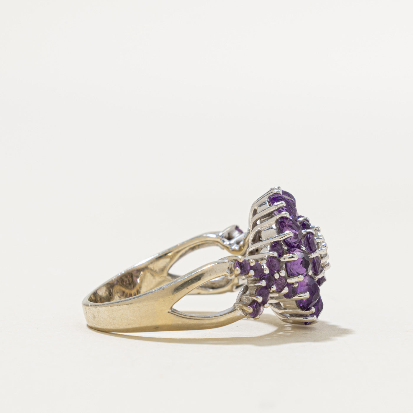 14k Amethyst & Diamond Floral Cluster Cocktail Ring | 2.00ct, 0.08ctw | SZ 8.5