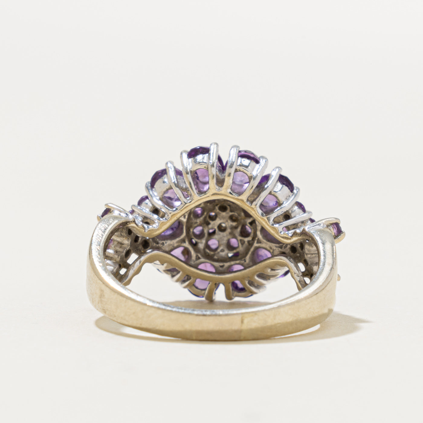 14k Amethyst & Diamond Floral Cluster Cocktail Ring | 2.00ct, 0.08ctw | SZ 8.5