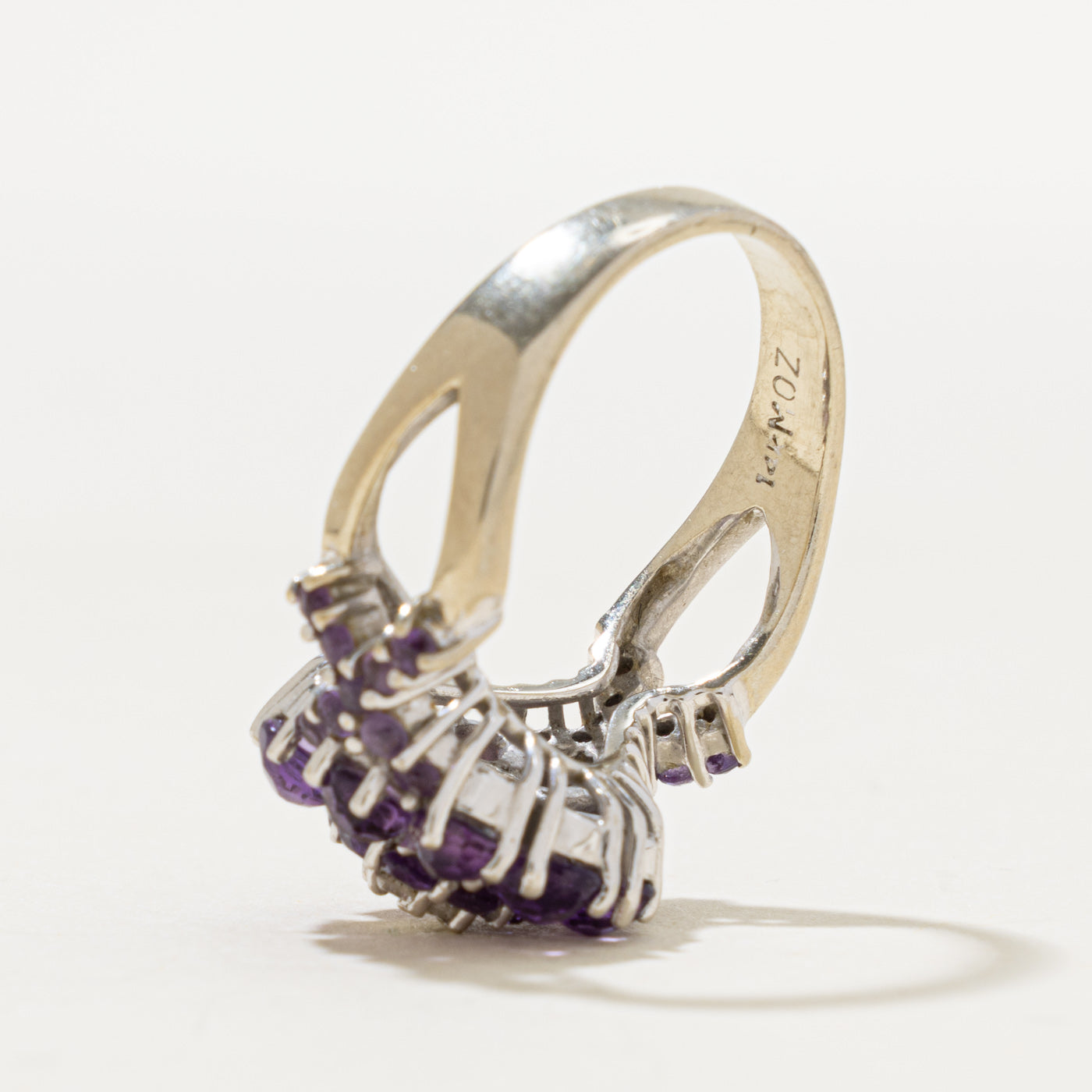14k Amethyst & Diamond Floral Cluster Cocktail Ring | 2.00ct, 0.08ctw | SZ 8.5