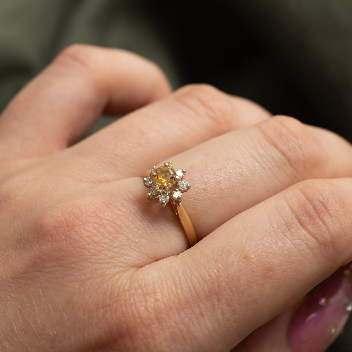 14k Topaz & Diamond Petal Halo Ring | 0.40ct, 0.16ctw | SZ 6.25