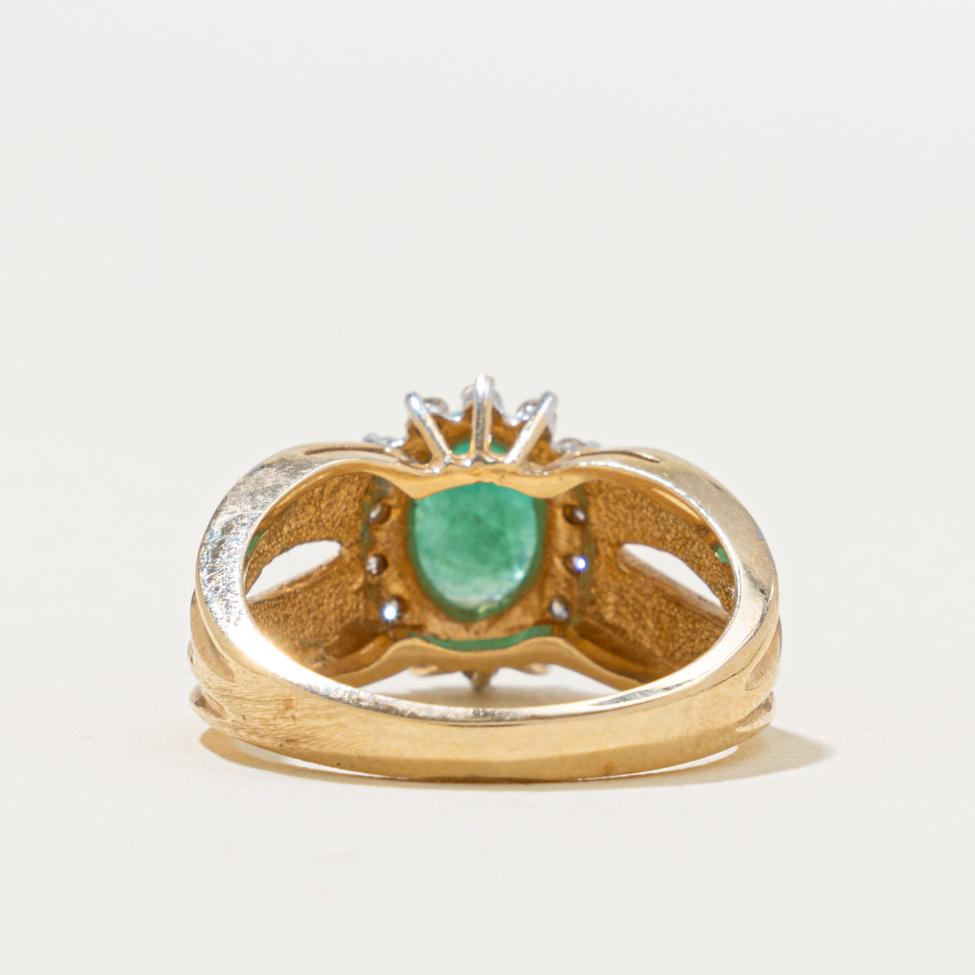 14k Emerald & Diamond Petal Halo Grooved Ring | 0.76ct, 0.14ctw | SZ 5