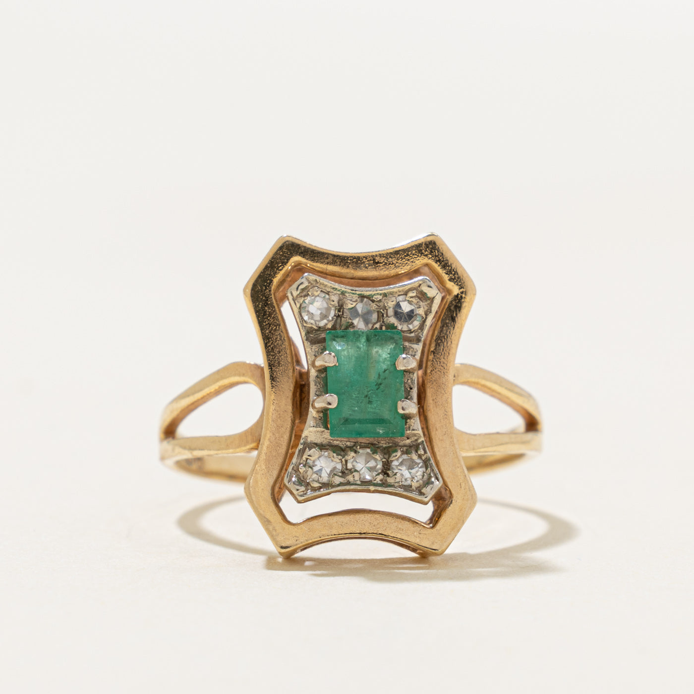 14k Emerald & Diamond Geometric Ring | 0.38ct, 0.12ctw | SZ 6.5
