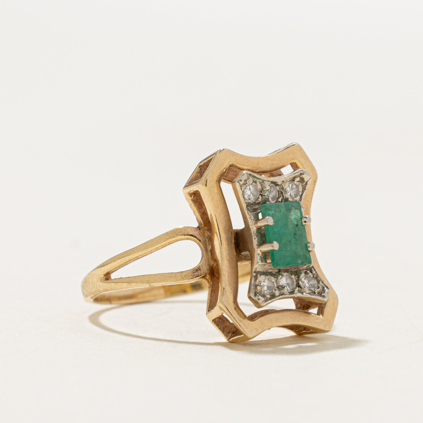 14k Emerald & Diamond Geometric Ring | 0.38ct, 0.12ctw | SZ 6.5
