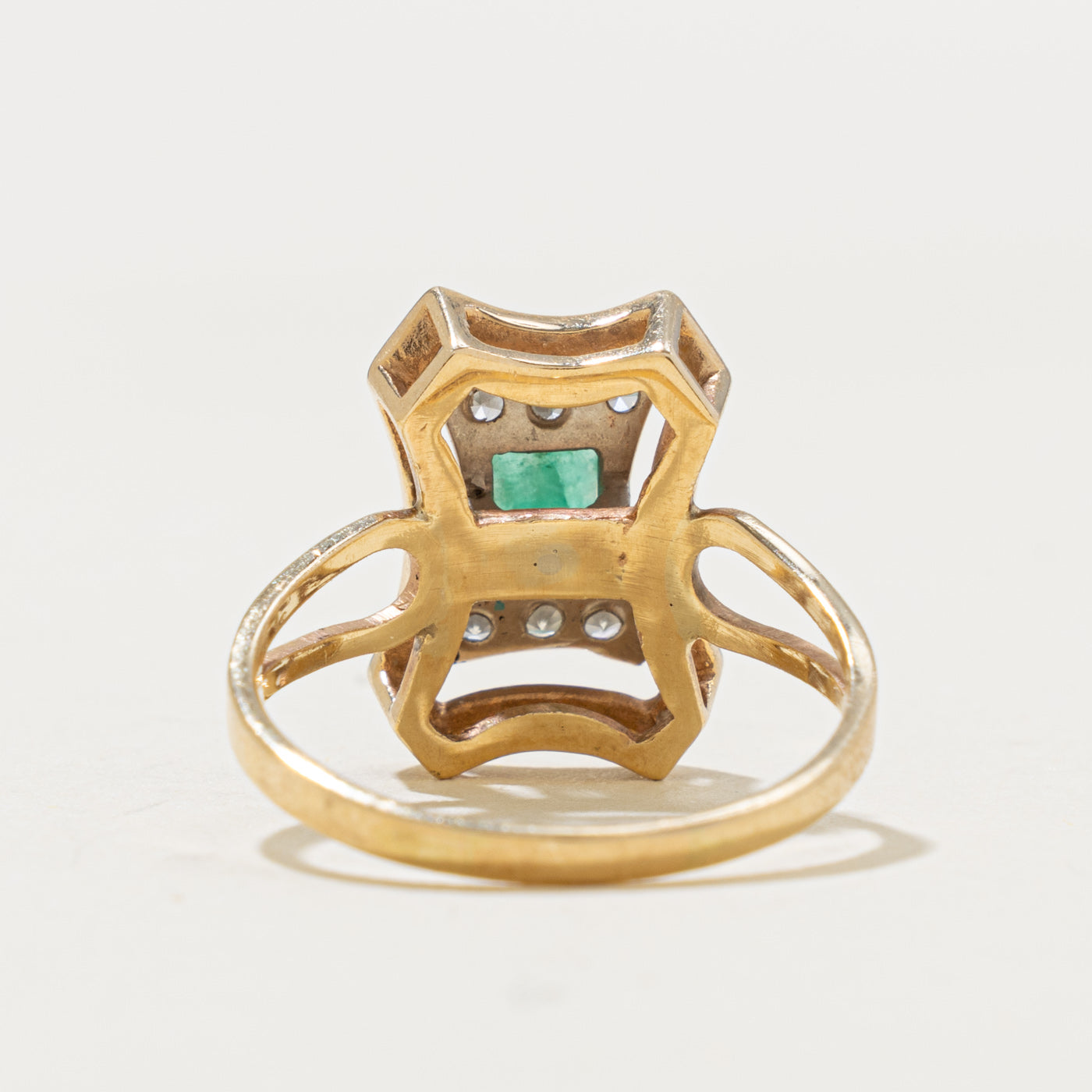 14k Emerald & Diamond Geometric Ring | 0.38ct, 0.12ctw | SZ 6.5