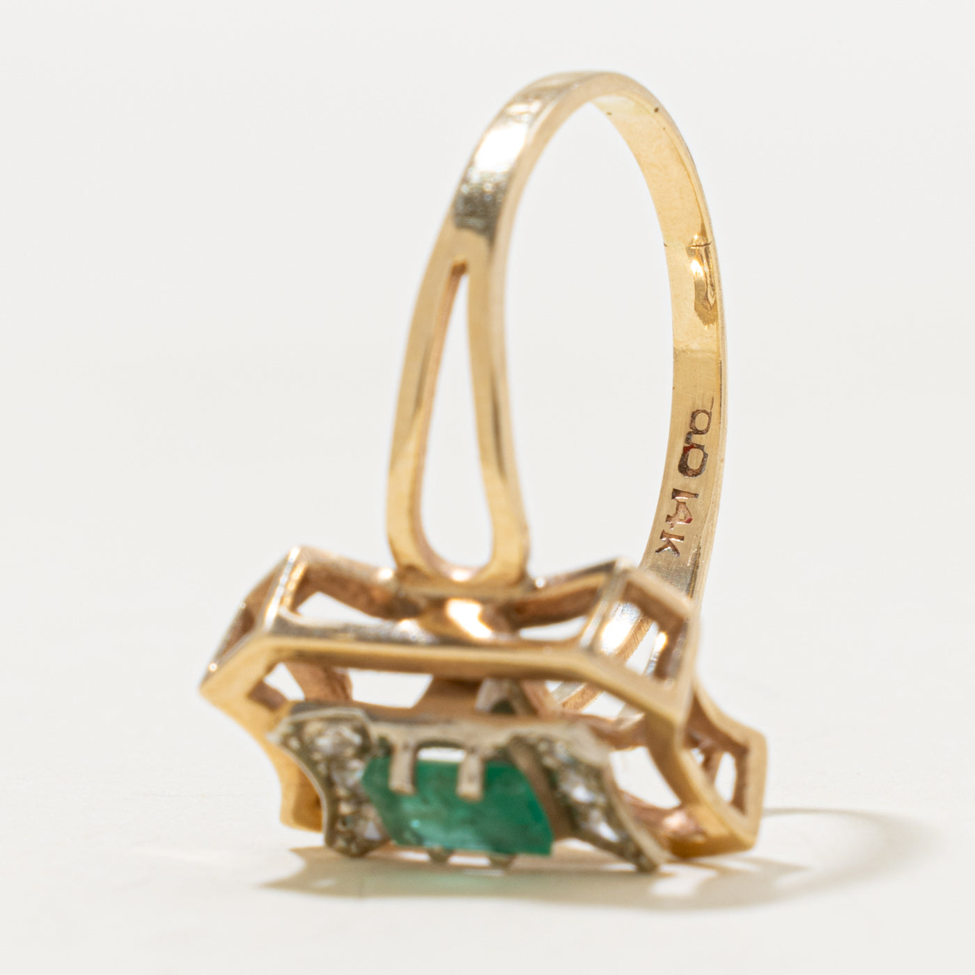 14k Emerald & Diamond Geometric Ring | 0.38ct, 0.12ctw | SZ 6.5