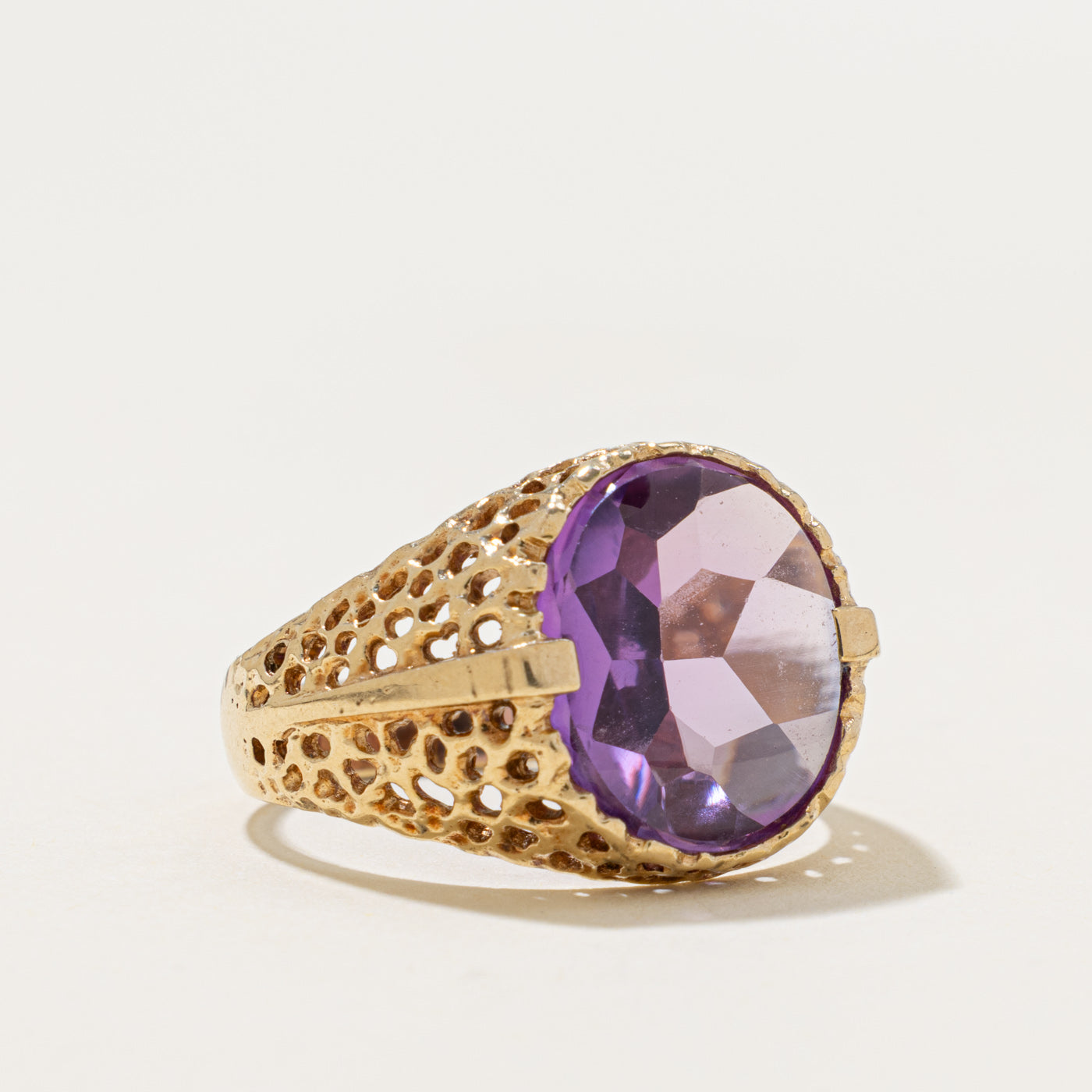 10k Synthetic Sapphire Openwork Signet Ring | 7.40ct | SZ 9