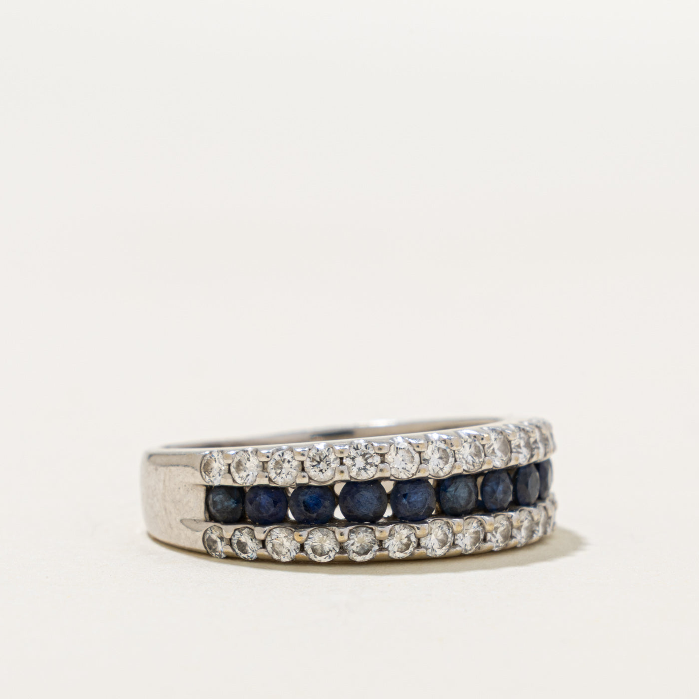 14k Multi Row Sapphire & Diamond Band | 0.75ctw, 0.80ctw | 6.35mm | SZ 7.75