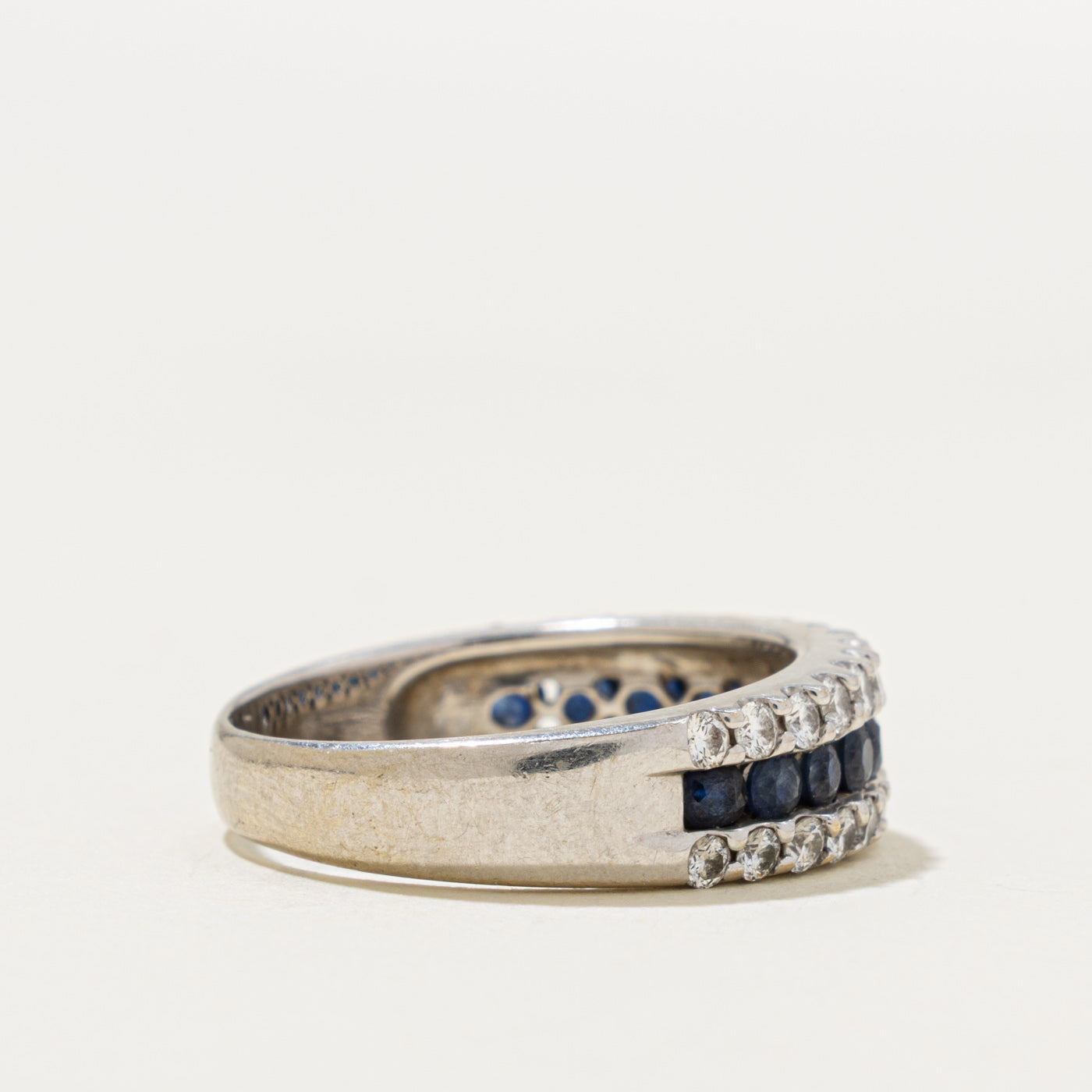 14k Multi Row Sapphire & Diamond Band | 0.75ctw, 0.80ctw | 6.35mm | SZ 7.75