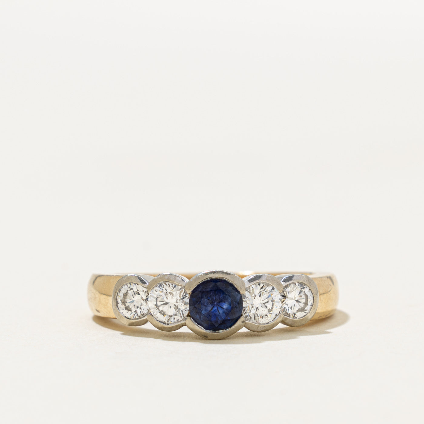 14k Five Stone Sapphire & Diamond Ring | 0.40ct, 0.52ctw | SZ 7.5
