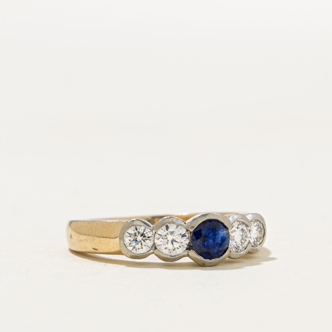14k Five Stone Sapphire & Diamond Ring | 0.40ct, 0.52ctw | SZ 7.5