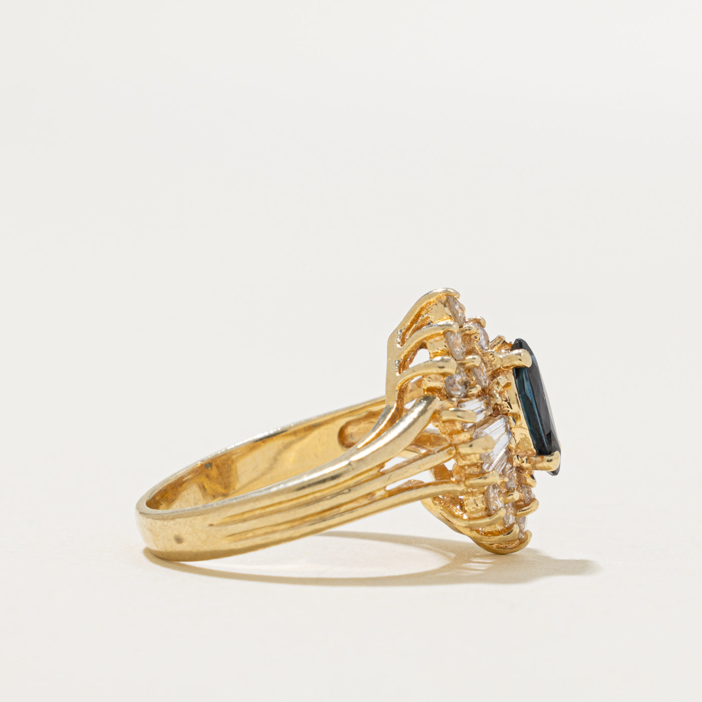 14k Marquise Cut Sapphire & Diamond Halo Ornate Cocktail Ring | 0.50ct, 0.62ctw | SZ 5.25