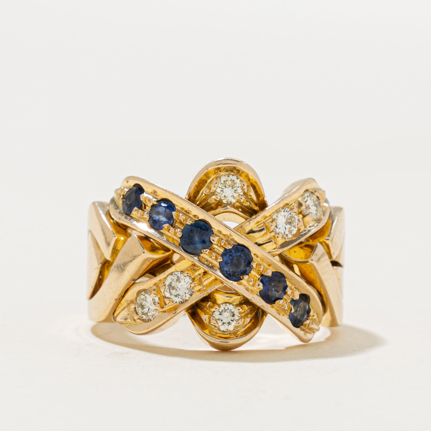 14k Multi Row Sapphire & Diamond Puzzle Ring | 0.40ct, 0.30ctw | SZ 8.5
