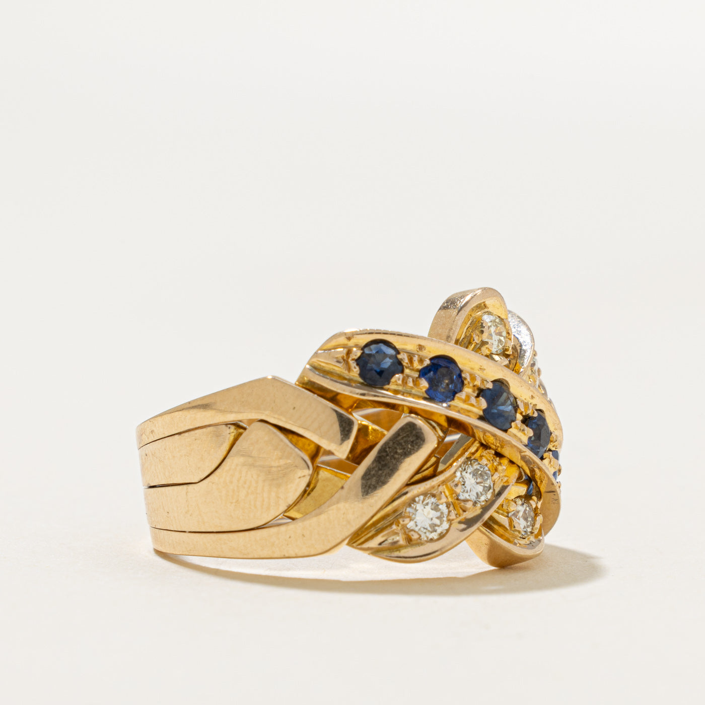 14k Multi Row Sapphire & Diamond Puzzle Ring | 0.40ct, 0.30ctw | SZ 8.5
