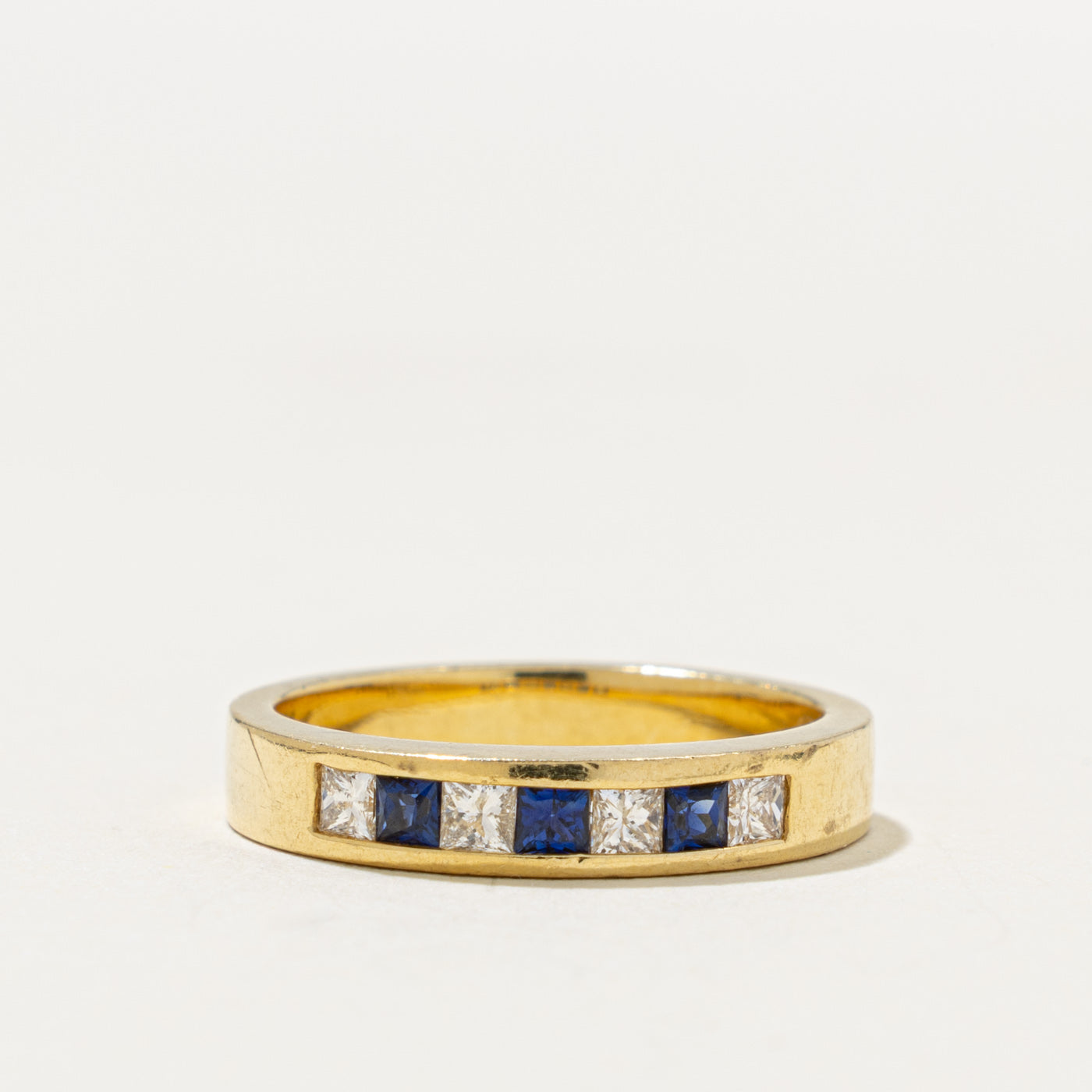 18k Semi Eternity Princess Cut Sapphire & Diamond Band | 0.20ctw, 0.20ctw | 3.45mm | SZ 5.75