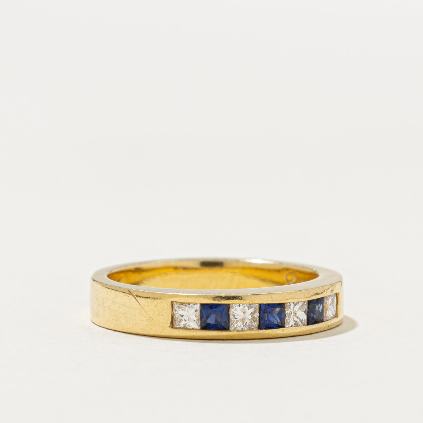 18k Semi Eternity Princess Cut Sapphire & Diamond Band | 0.20ctw, 0.20ctw | 3.45mm | SZ 5.75