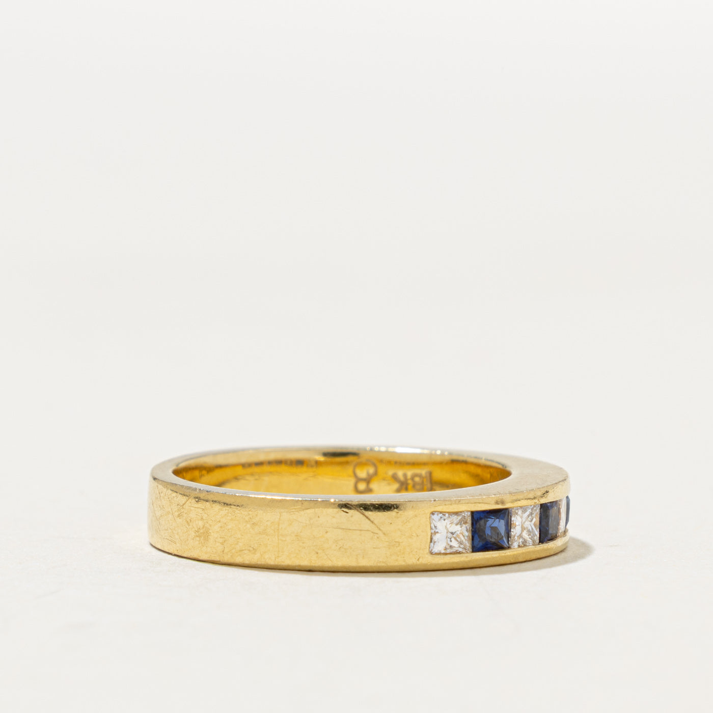 18k Semi Eternity Princess Cut Sapphire & Diamond Band | 0.20ctw, 0.20ctw | 3.45mm | SZ 5.75