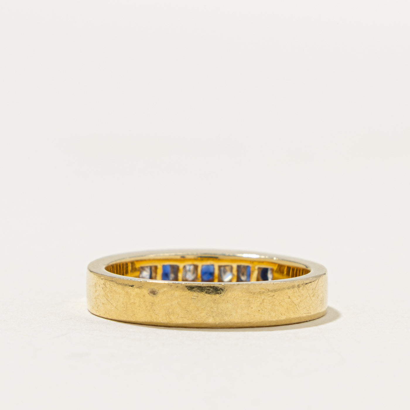 18k Semi Eternity Princess Cut Sapphire & Diamond Band | 0.20ctw, 0.20ctw | 3.45mm | SZ 5.75