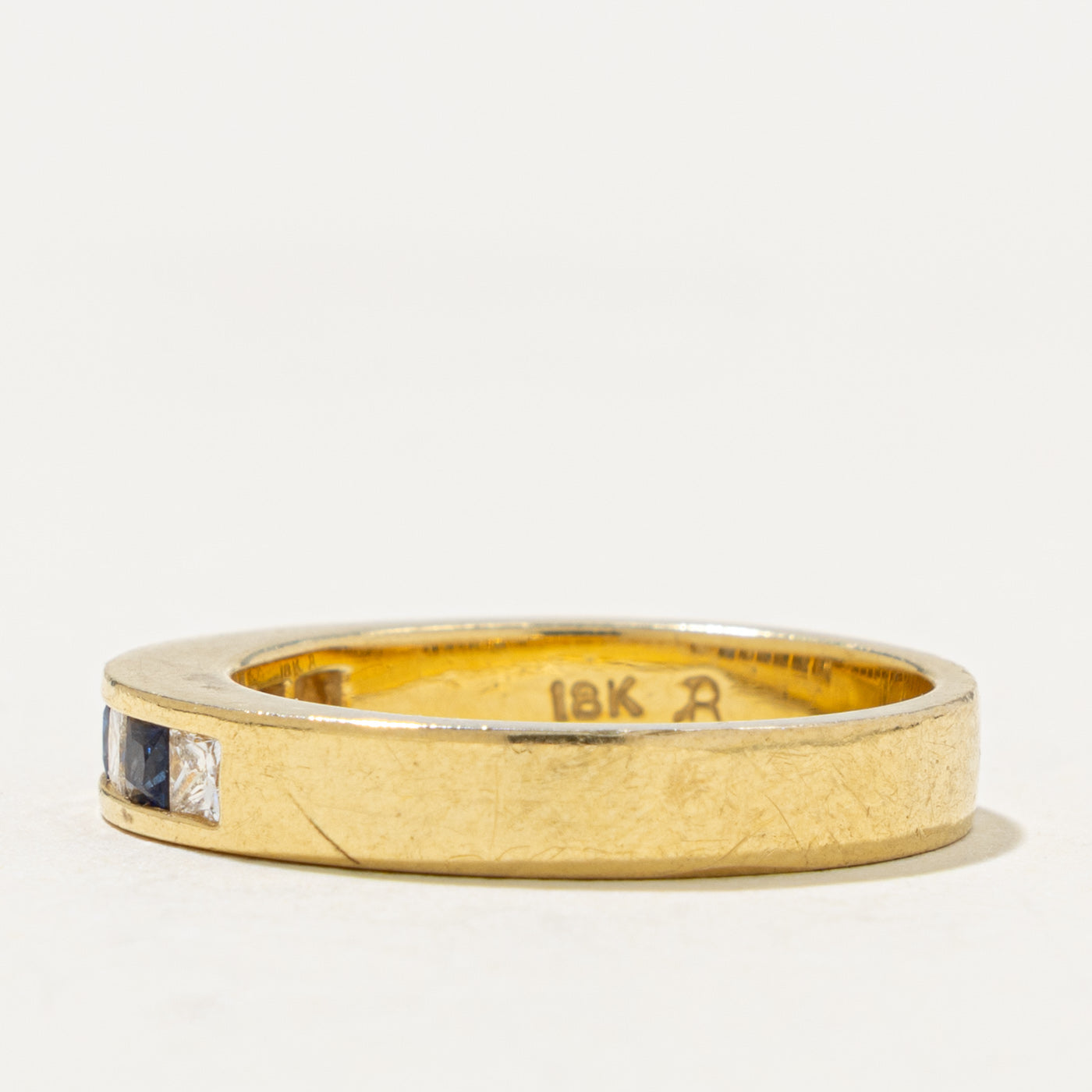18k Semi Eternity Princess Cut Sapphire & Diamond Band | 0.20ctw, 0.20ctw | 3.45mm | SZ 5.75