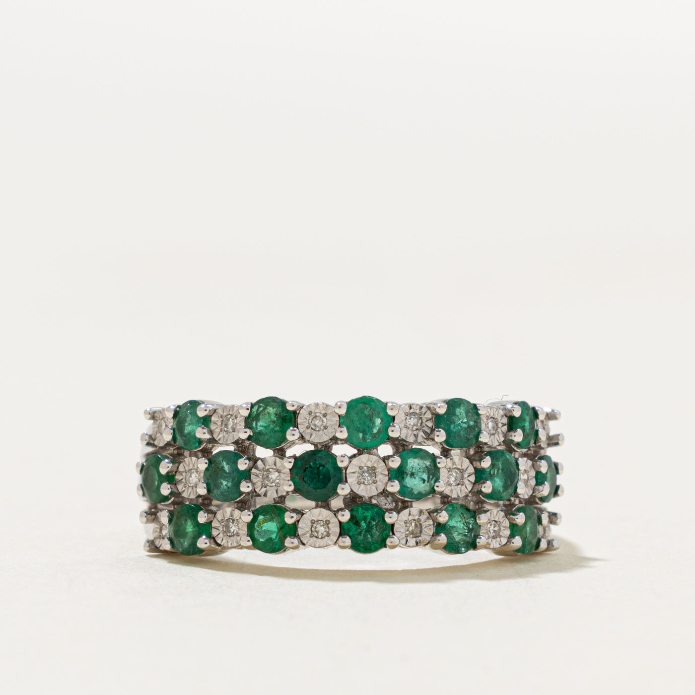 'Effy' Multi Row Emerald & Diamond Grid Ring | 0.68ct, 0.05ctw | SZ 7.25