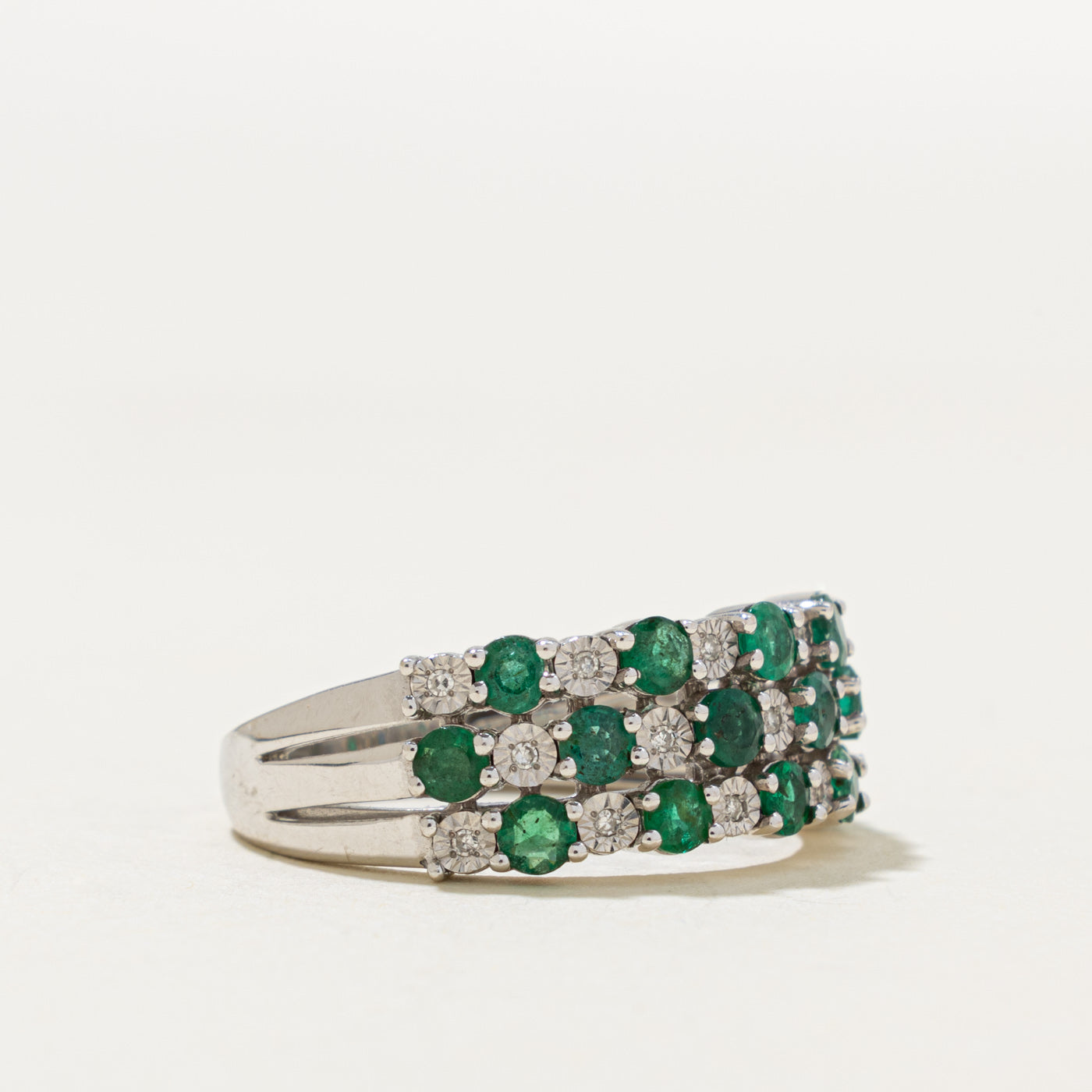 'Effy' Multi Row Emerald & Diamond Grid Ring | 0.68ct, 0.05ctw | SZ 7.25