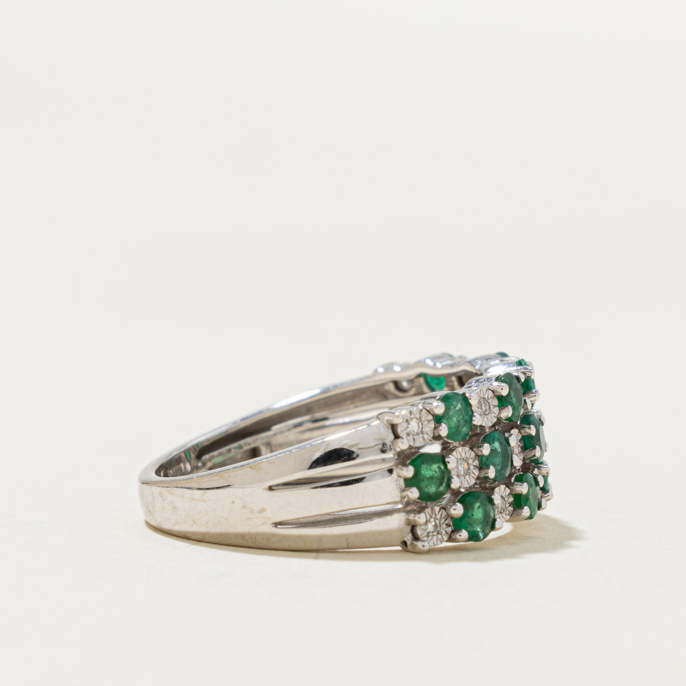 'Effy' Multi Row Emerald & Diamond Grid Ring | 0.68ct, 0.05ctw | SZ 7.25