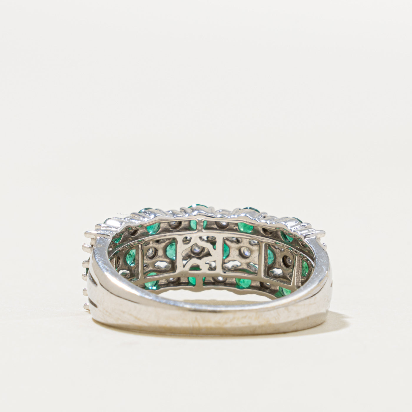 'Effy' Multi Row Emerald & Diamond Grid Ring | 0.68ct, 0.05ctw | SZ 7.25