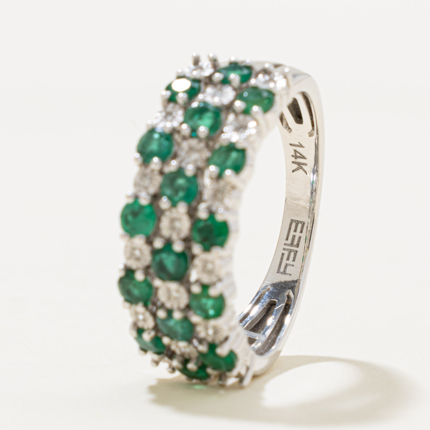 'Effy' Multi Row Emerald & Diamond Grid Ring | 0.68ct, 0.05ctw | SZ 7.25