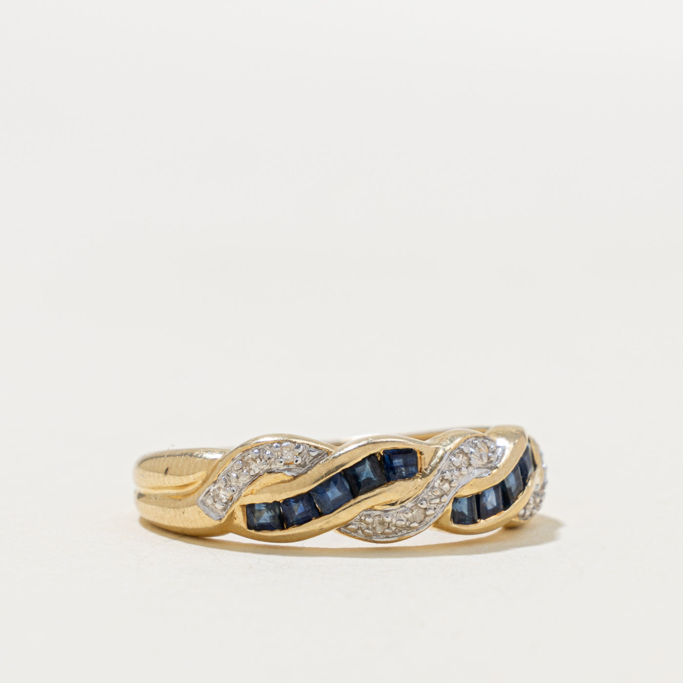 14k Semi Eternity Sapphire & Diamond Twisted Ring | 0.40ct, 0.06ctw | SZ 8.25