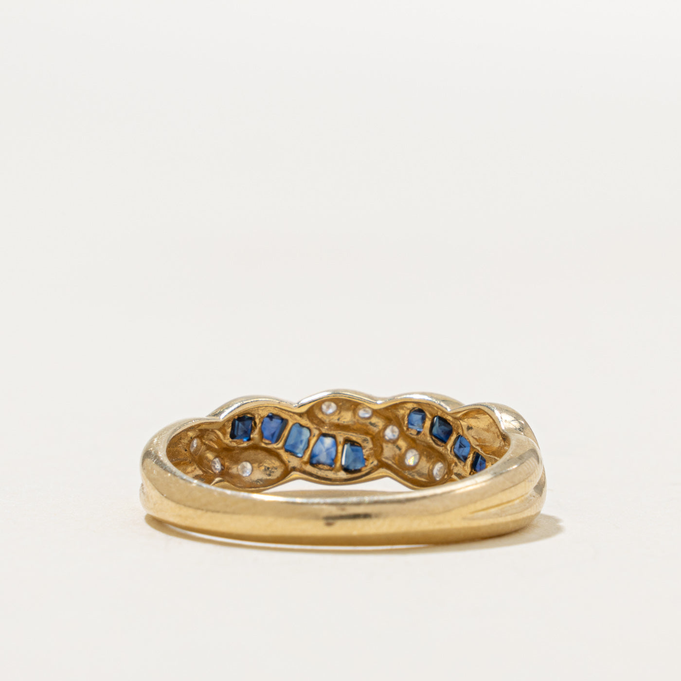 14k Semi Eternity Sapphire & Diamond Twisted Ring | 0.40ct, 0.06ctw | SZ 8.25