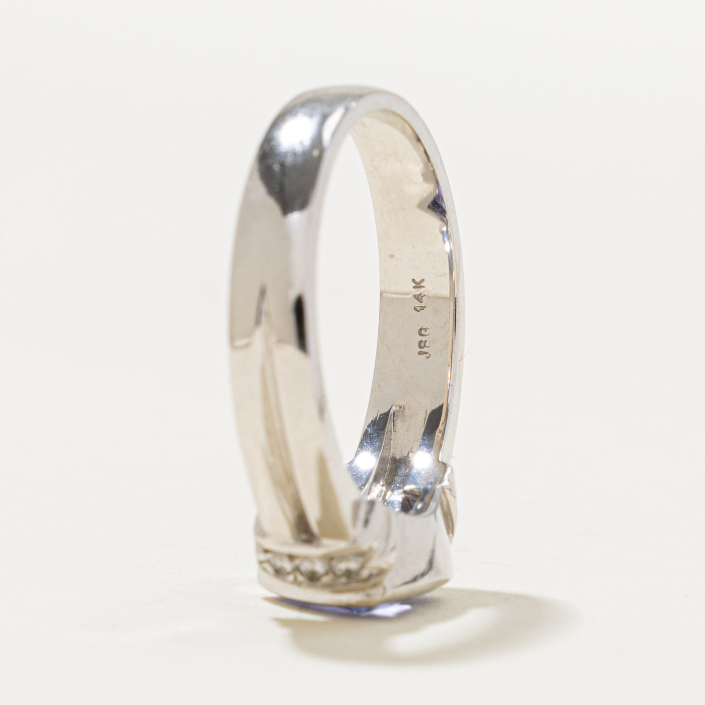 14k Bezel Set Trillion Cut Tanzanite & Diamond Grooved Ring | 1.80ct, 0.10ctw | SZ 8