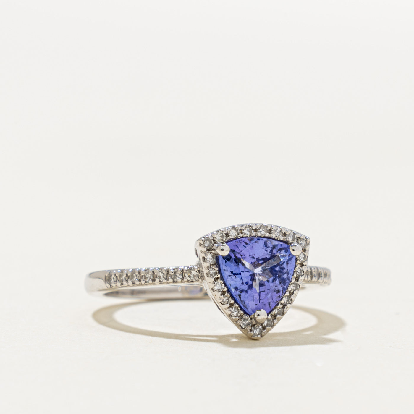14k Trillion Cut Tanzanite & Diamond Halo Ring | 1.2ct, 0.18ctw | SZ 6.75