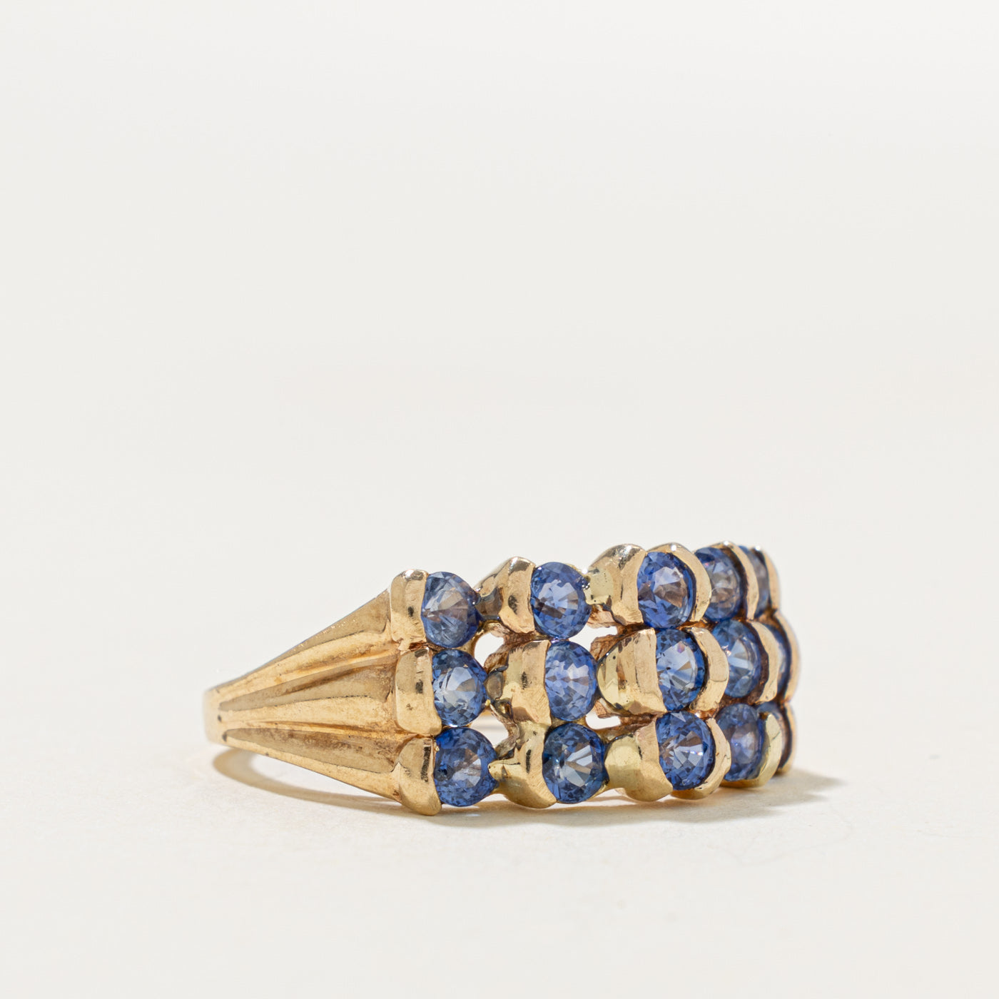 10k Semi Bezel Set Sapphire Multi Column Ring | 1.70ct | SZ 6