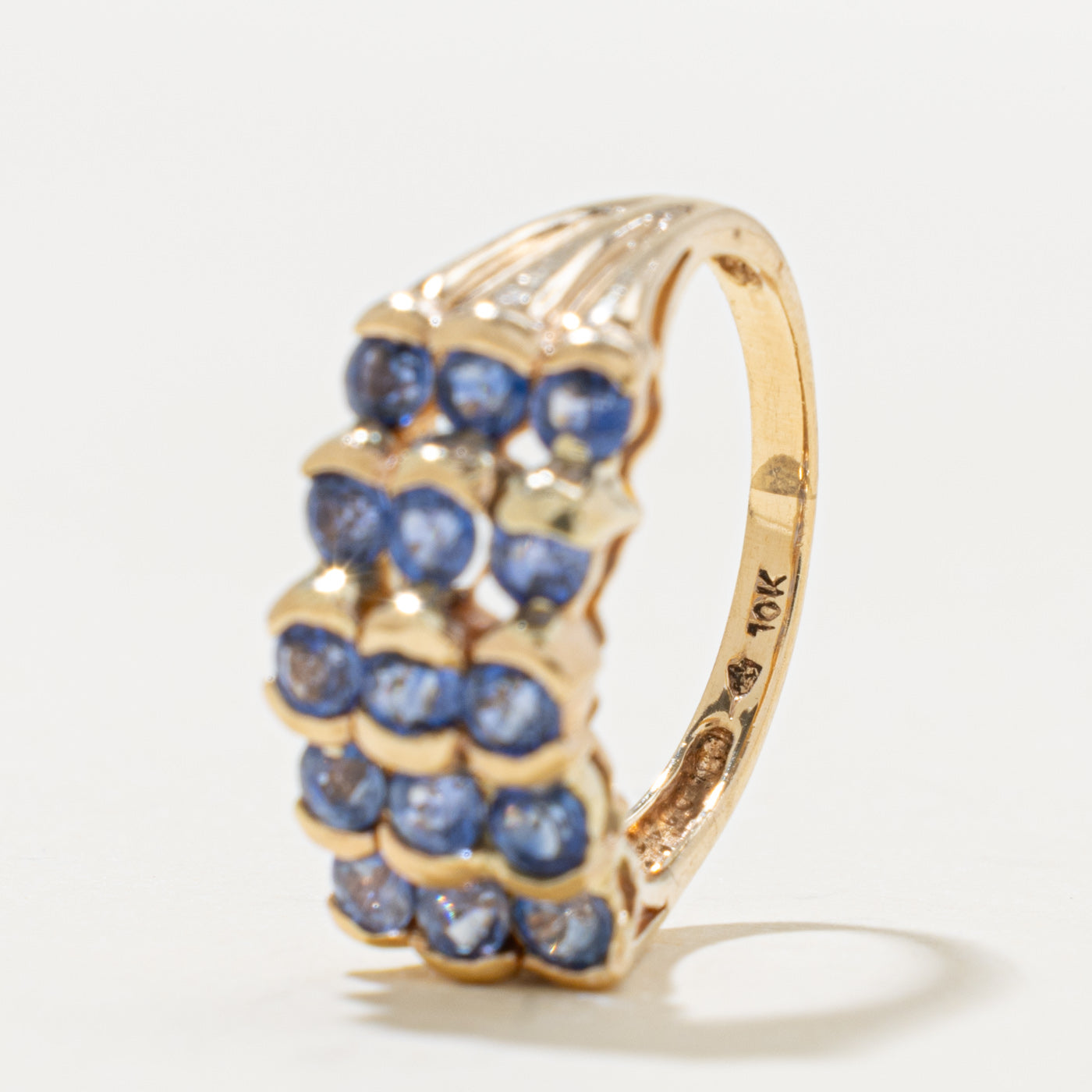 10k Semi Bezel Set Sapphire Multi Column Ring | 1.70ct | SZ 6