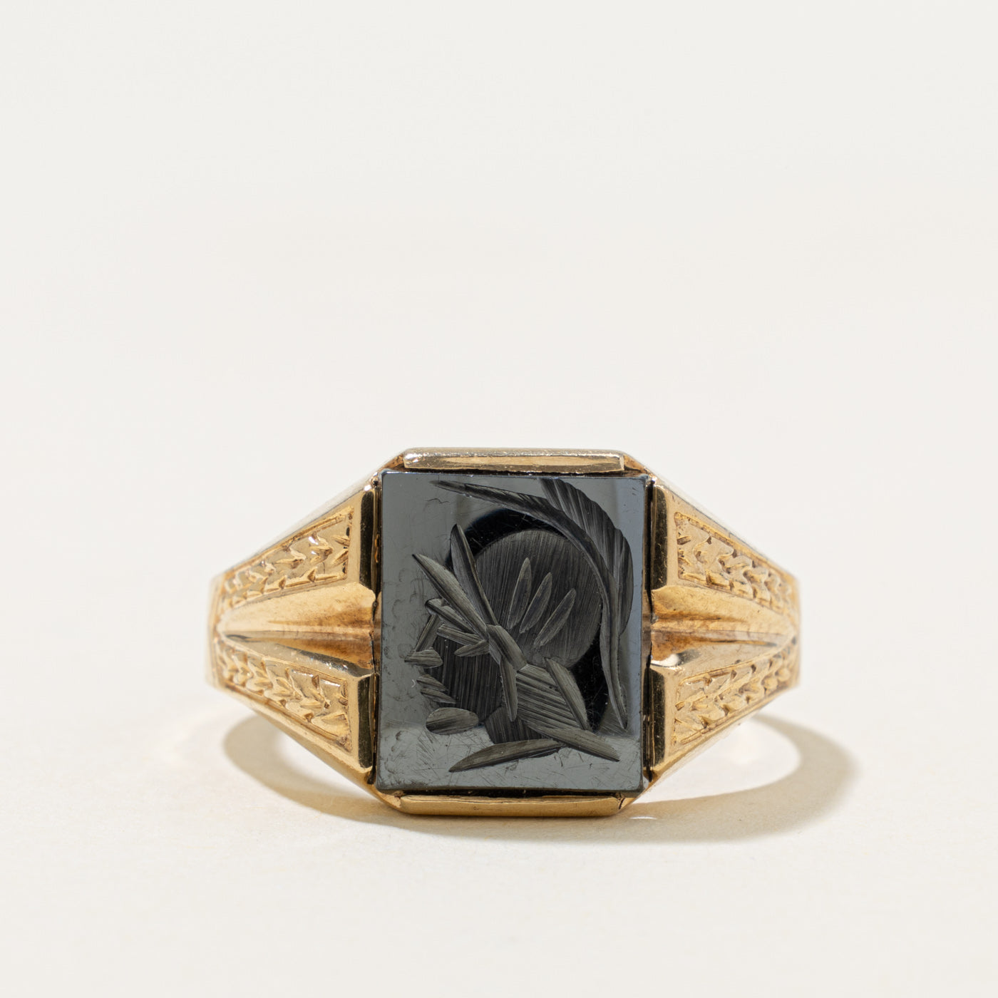 10k Hematite Intaglio Textured Signet Ring | 7.50ct | SZ 11