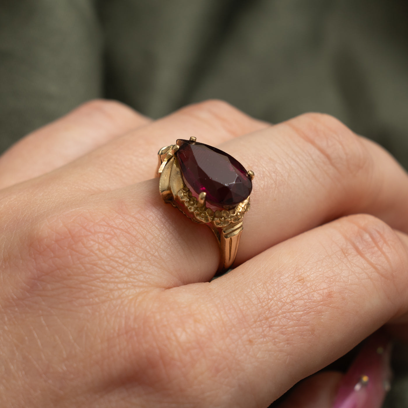 10k Pear Cut Tourmaline Textured Ornate Ring | 6.50ct | SZ 5.75