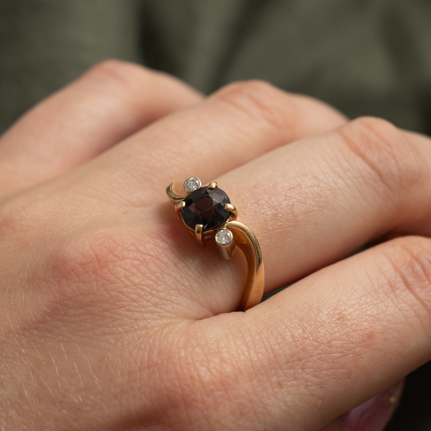 10k Spinel & Diamond Wave Bypass Ring | 2.11ct, 0.09ctw | SZ 9